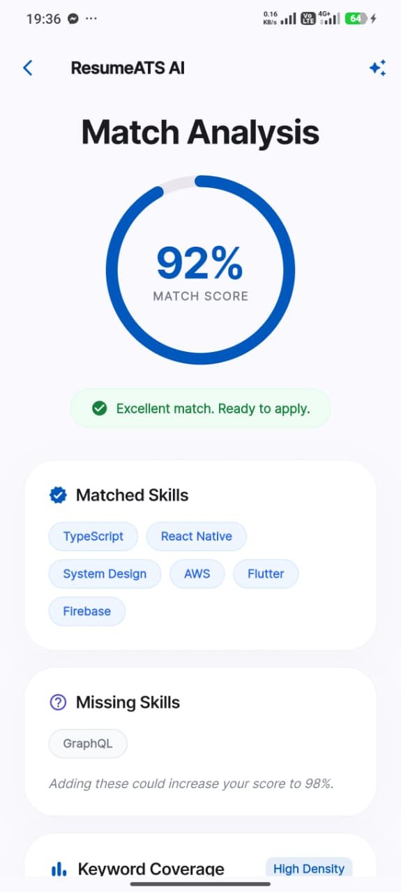 ResumeATS App Screenshot 5: Job Match Score details and recommendations